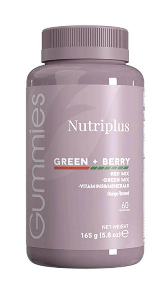Nutriplus Gummies - Green & Berry, envase con vitaminas y minerales para control de peso y vitalidad.