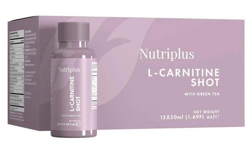Nutriplus L-CARNITINE SHOT, suplemento líquido para energía y resistencia, con té verde.